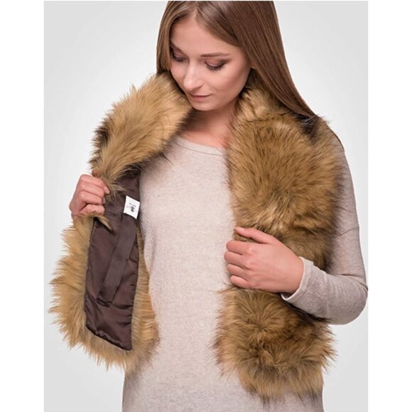 Luxury Brown Real Look Faux Fox Fur Scarf Neck Warmer Fur Collar Shawl Wrap - Picture 3 of 5